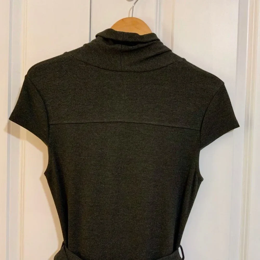 Banana Republic Grey Draped Neck Belted Stretch Dress Small